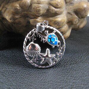 Solid 925 Sterling Silver Opal Sea Life Pendant - Blue or White Opal Gemstone